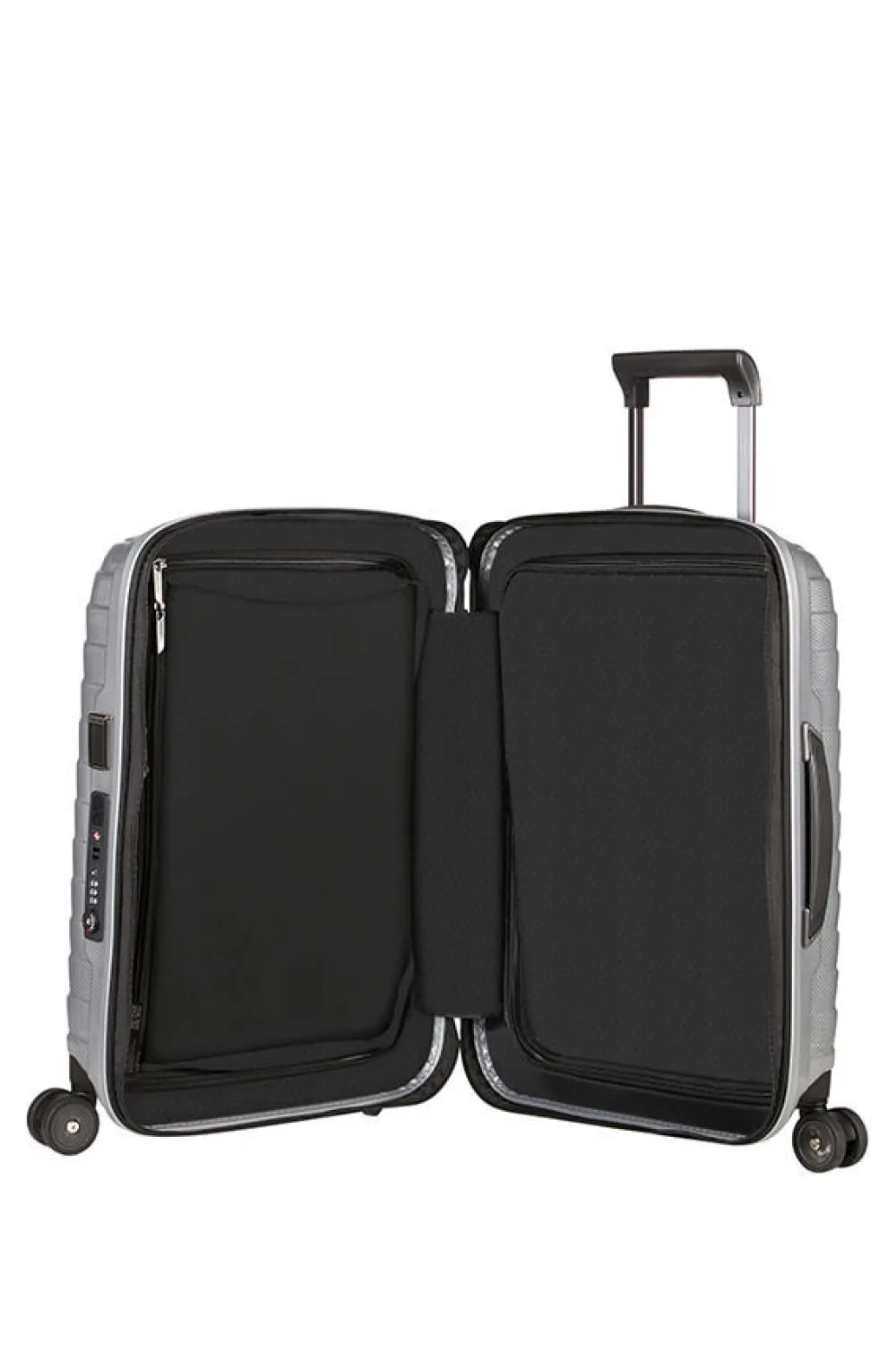 proxis_nelipyrinen_laajen_0-3.webp Samsonite Proxis Nelipyöräinen laajennettava matkalaukku 55cm Silver Outlet