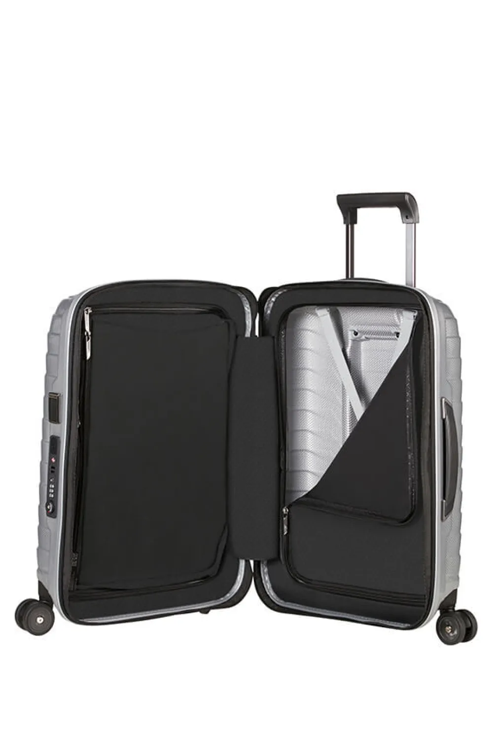 proxis_nelipyrinen_laajen_1-3.webp Samsonite Proxis Nelipyöräinen laajennettava matkalaukku 55cm Silver Outlet